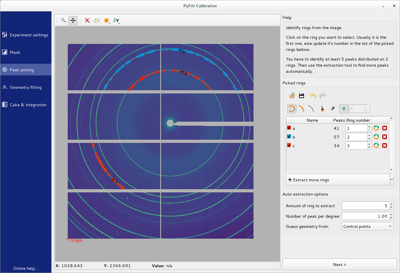 Select peaks and assign them to rings