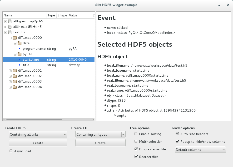 Example for HDF5TreeView features